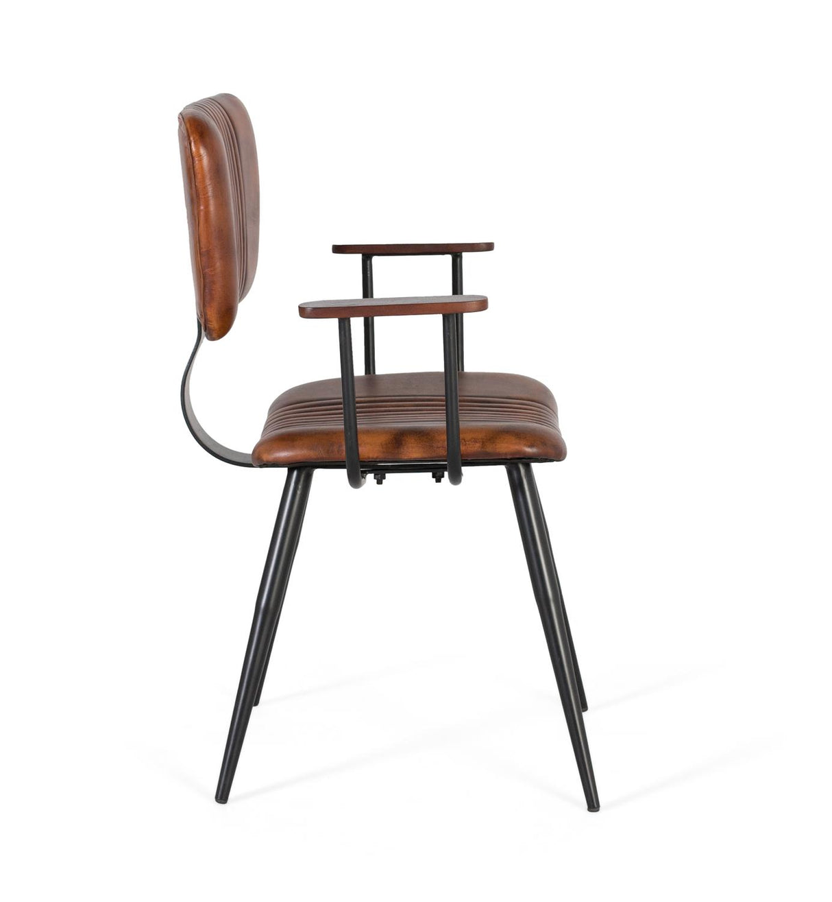 Giner and Colomer - Set Of 2 Brown Cowhide Chairs With Black Iron Frame & Arms