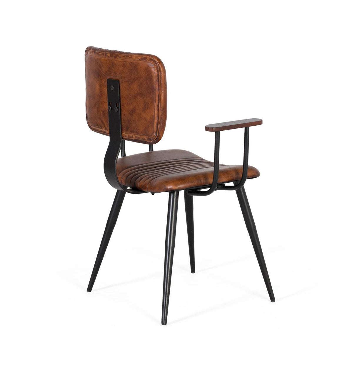 Giner and Colomer - Set Of 2 Brown Cowhide Chairs With Black Iron Frame & Arms