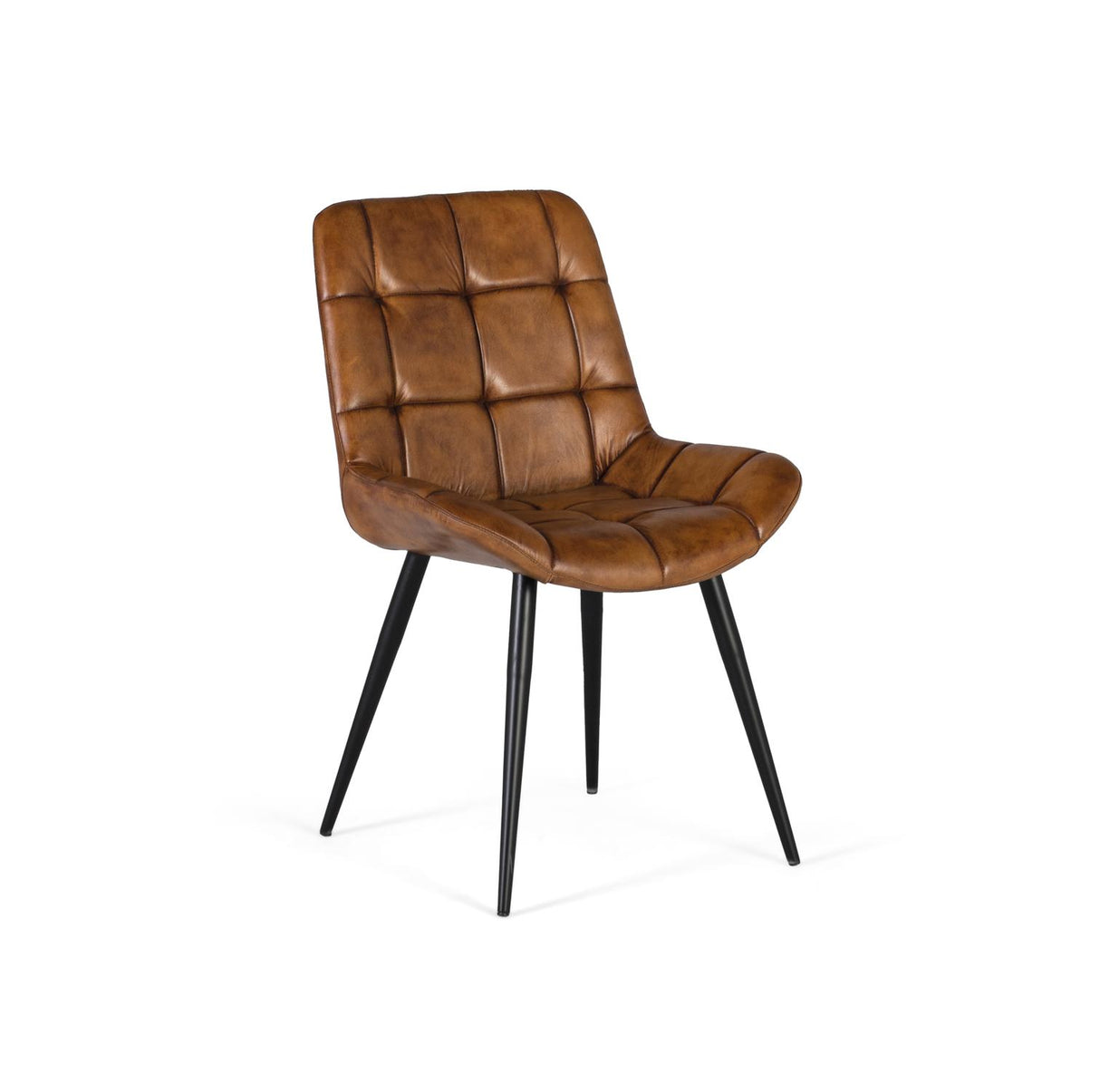 Giner and Colomer - Brown Leather Upholstered Chair With Tubular Steel Legs