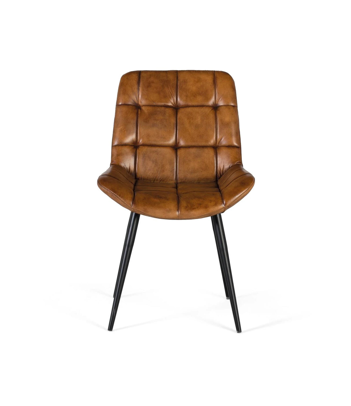 Giner and Colomer - Brown Leather Upholstered Chair With Tubular Steel Legs
