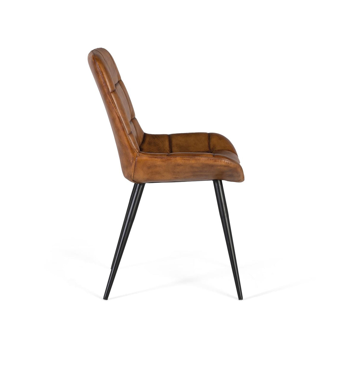 Giner and Colomer - Brown Leather Upholstered Chair With Tubular Steel Legs