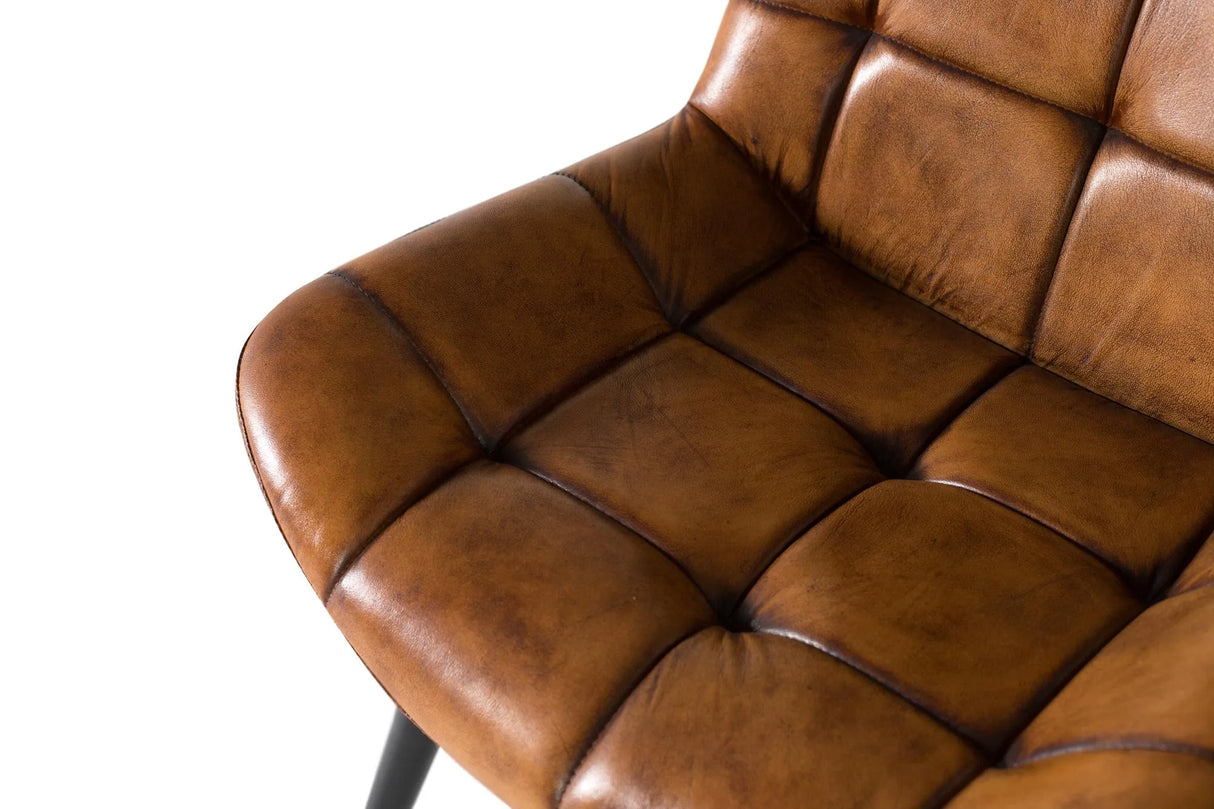 Giner and Colomer - Brown Leather Upholstered Chair With Tubular Steel Legs
