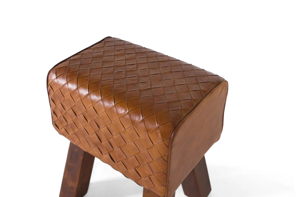 Giner and Colomer - Stool With Braided Camel Leather & Solid Wood Frame