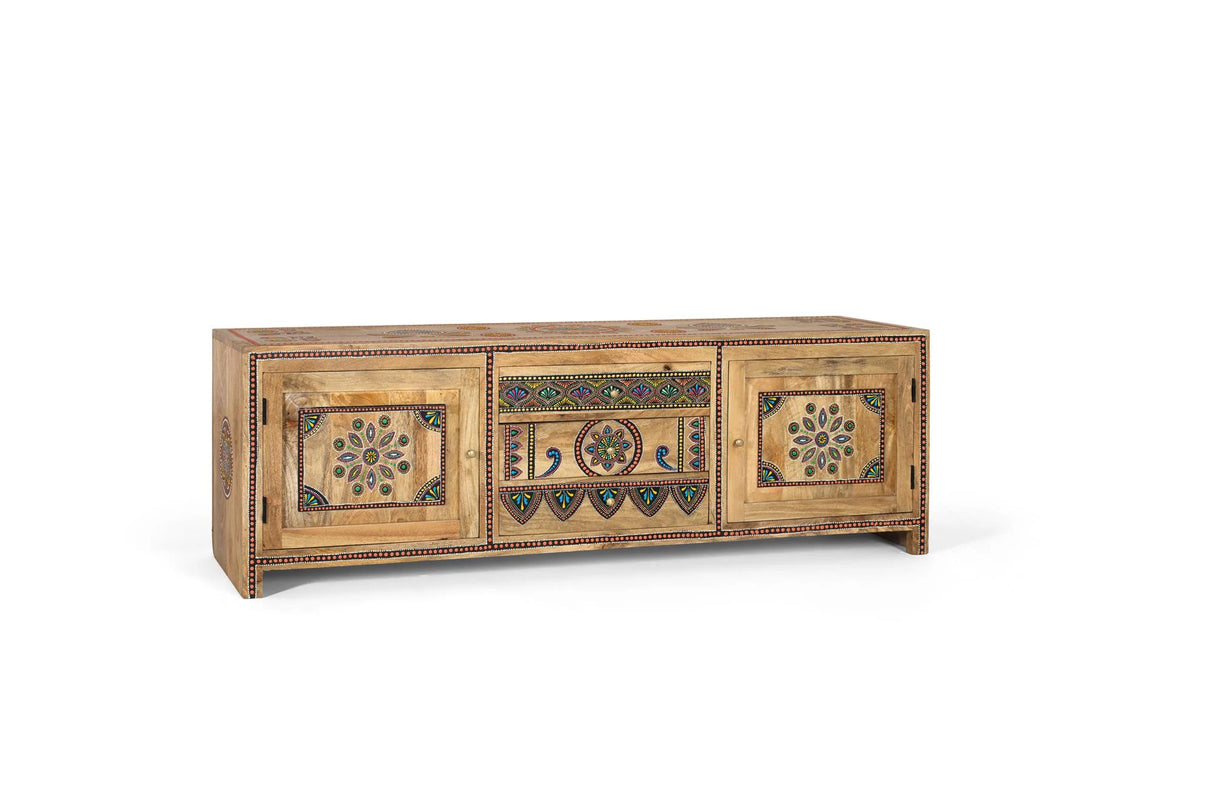 Giner and Colomer - Hand-Painted Mango Wood TV Cabinet With 3 Drawers & 2 Doors