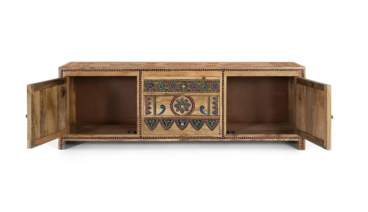 Giner and Colomer - Hand-Painted Mango Wood TV Cabinet With 3 Drawers & 2 Doors