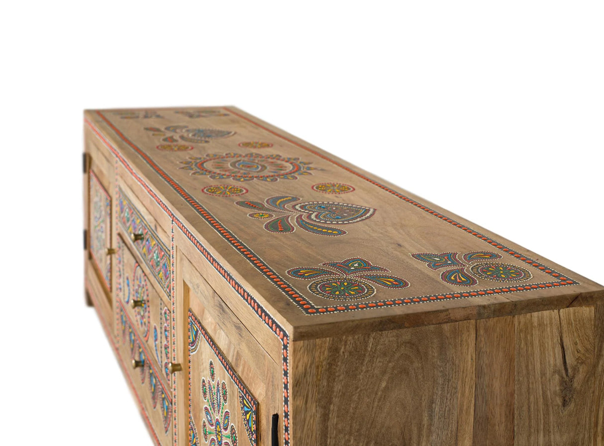 Giner and Colomer - Hand-Painted Mango Wood TV Cabinet With 3 Drawers & 2 Doors