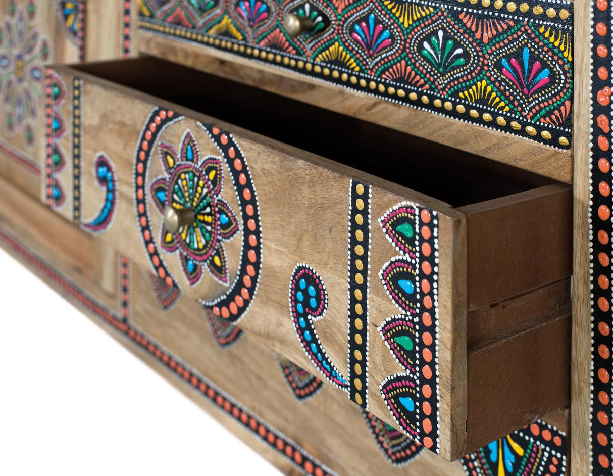 Giner and Colomer - Hand-Painted Mango Wood TV Cabinet With 3 Drawers & 2 Doors