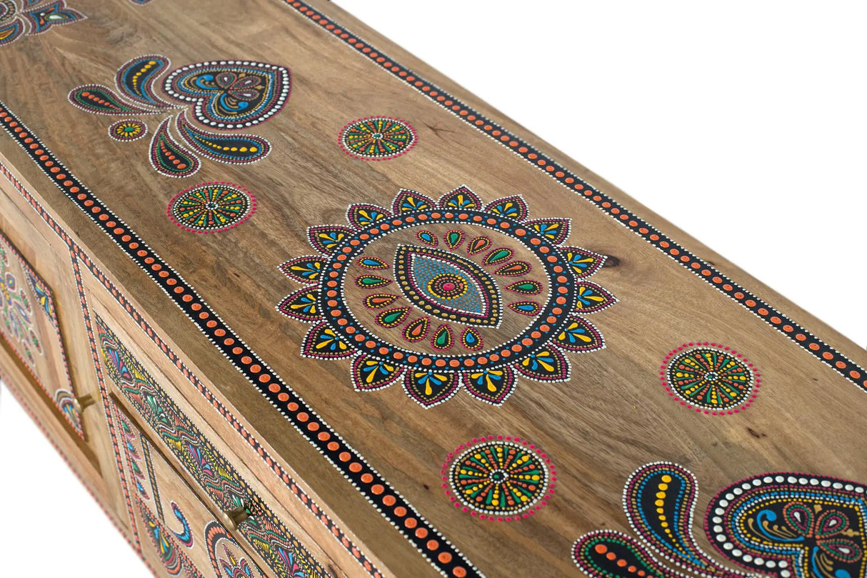 Giner and Colomer - Hand-Painted Mango Wood TV Cabinet With 3 Drawers & 2 Doors