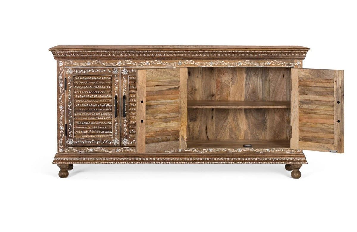 Giner and Colomer Artisanal 4-Door Hand-Painted Mango Wood Sideboard
