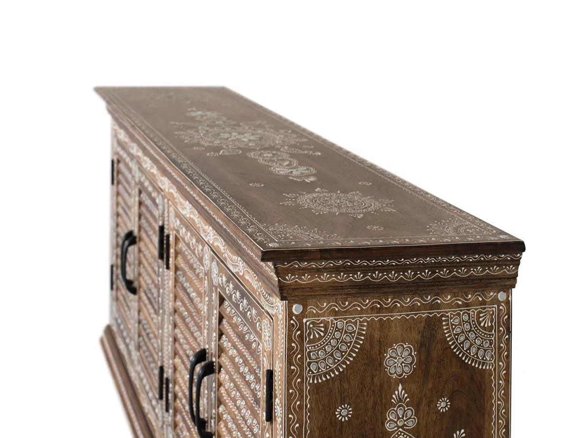 Giner and Colomer Artisanal 4-Door Hand-Painted Mango Wood Sideboard