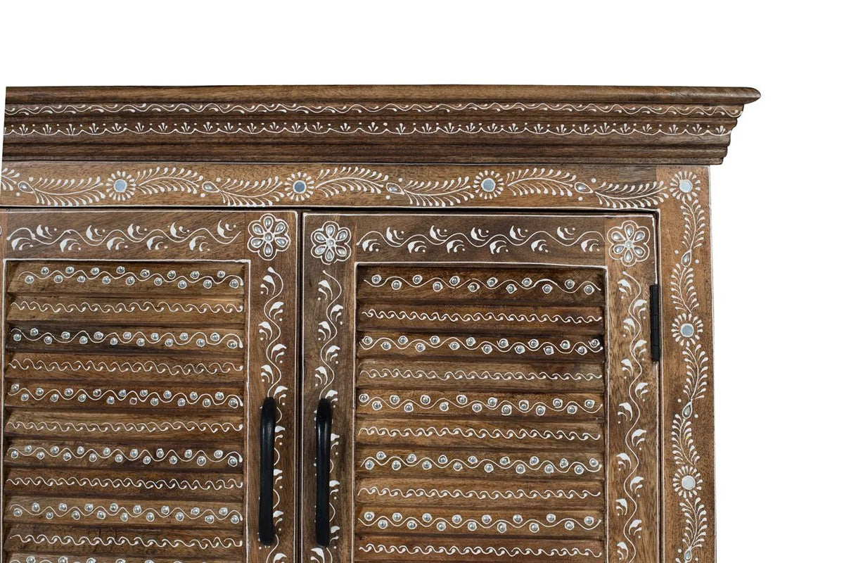 Giner and Colomer Artisanal 4-Door Hand-Painted Mango Wood Sideboard