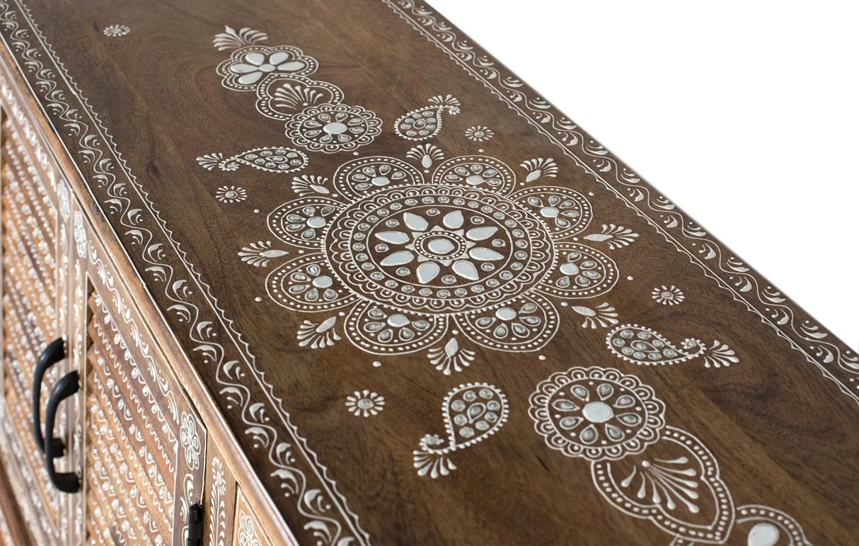 Giner and Colomer Artisanal 4-Door Hand-Painted Mango Wood Sideboard