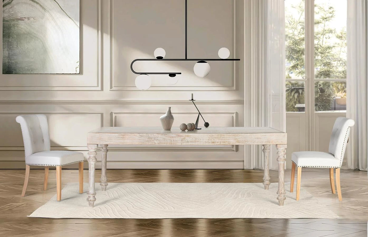 Giner and Colomer - Hand-Carved Mango Wood Dining Table With Glass & Turned Legs