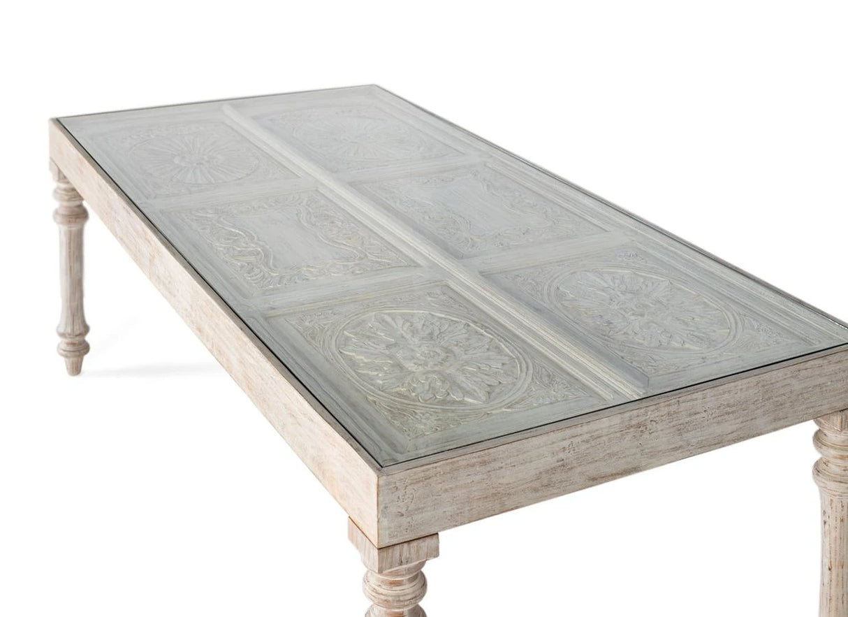 Giner and Colomer - Hand-Carved Mango Wood Dining Table With Glass & Turned Legs