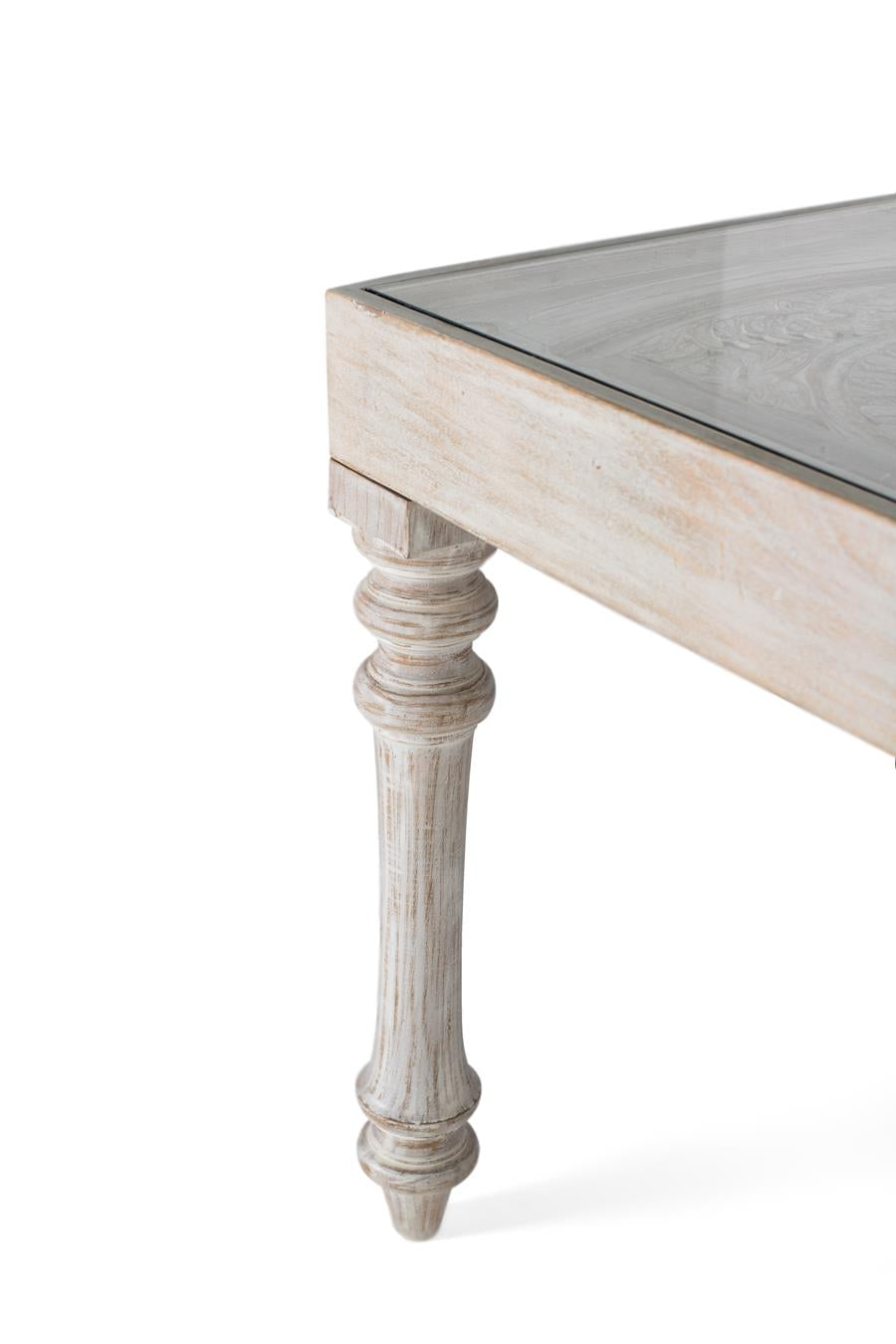 Giner and Colomer - Hand-Carved Mango Wood Dining Table With Glass & Turned Legs