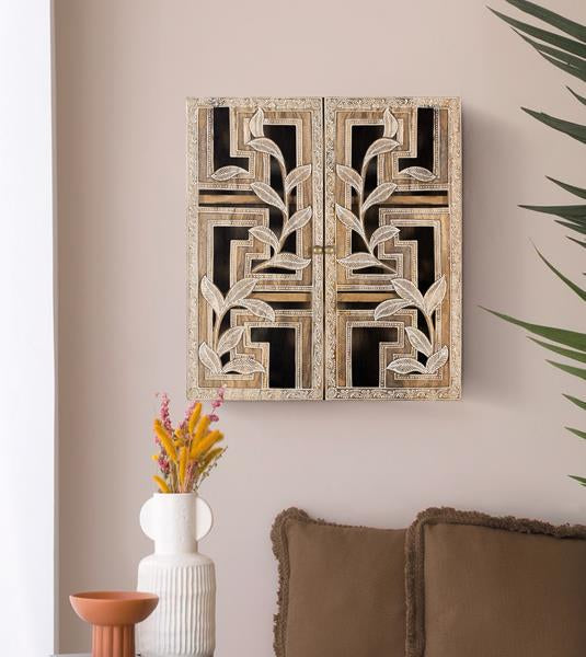 Giner and Colomer - Hand-Carved Mango Wood Wall Shelf With Doors