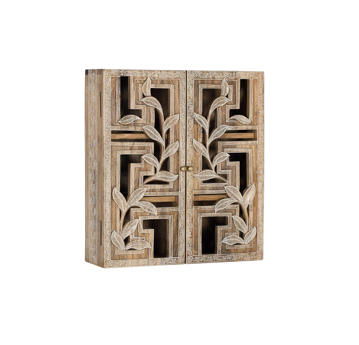Giner and Colomer - Hand-Carved Mango Wood Wall Shelf With Doors