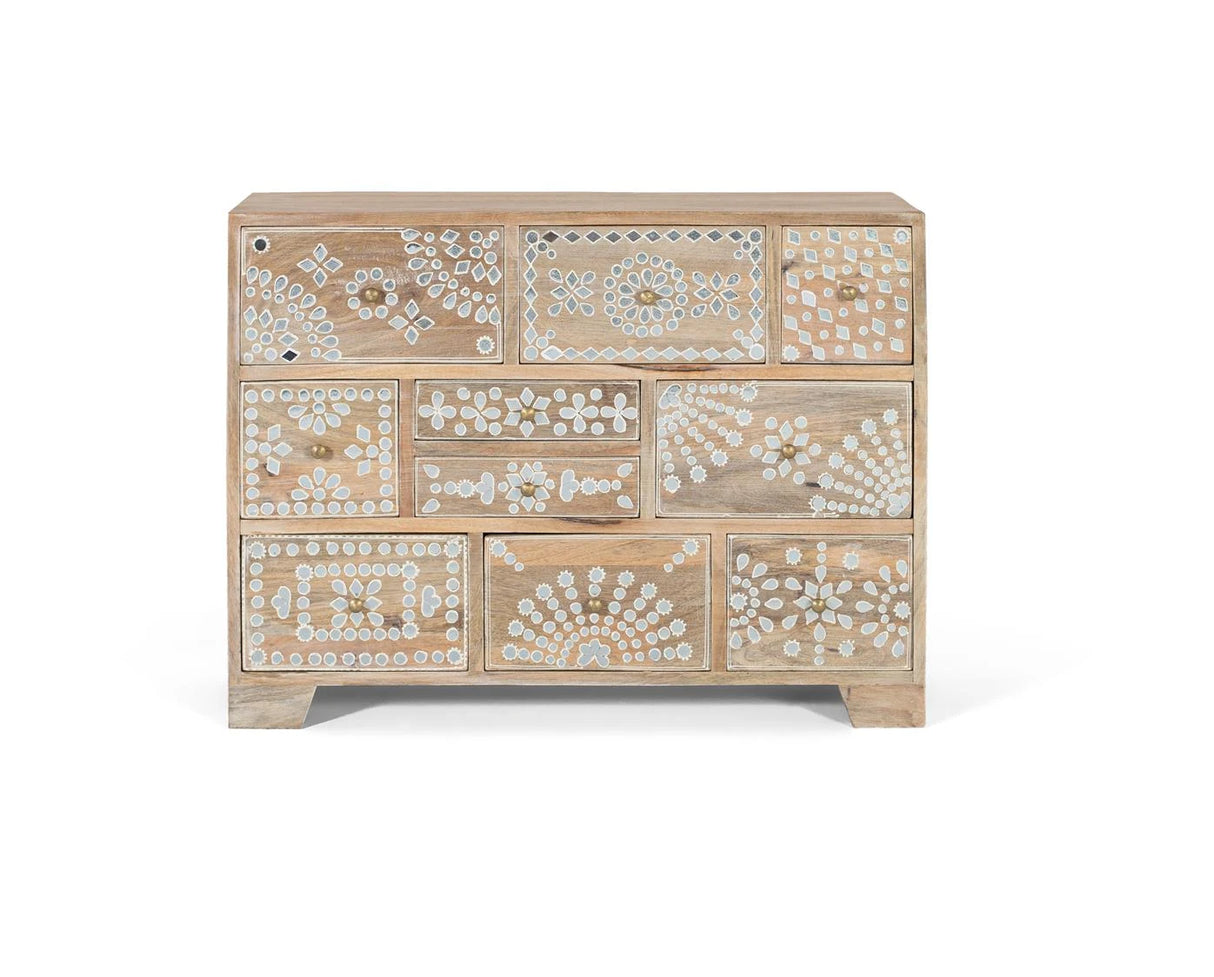 Giner and Colomer - 10-Drawer Mango Wood Chest With White Hand-Painted Fronts