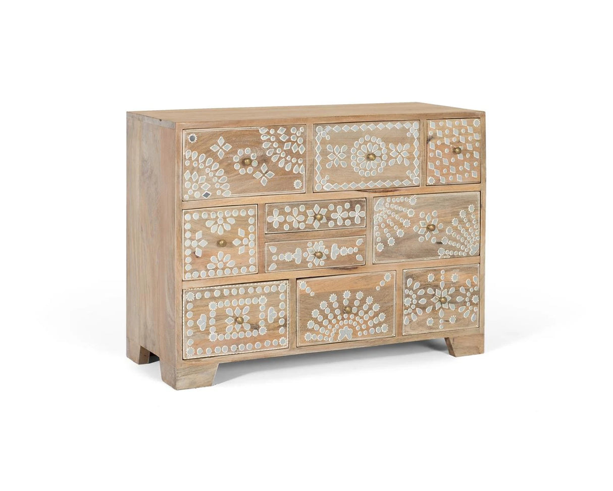 Giner and Colomer - 10-Drawer Mango Wood Chest With White Hand-Painted Fronts