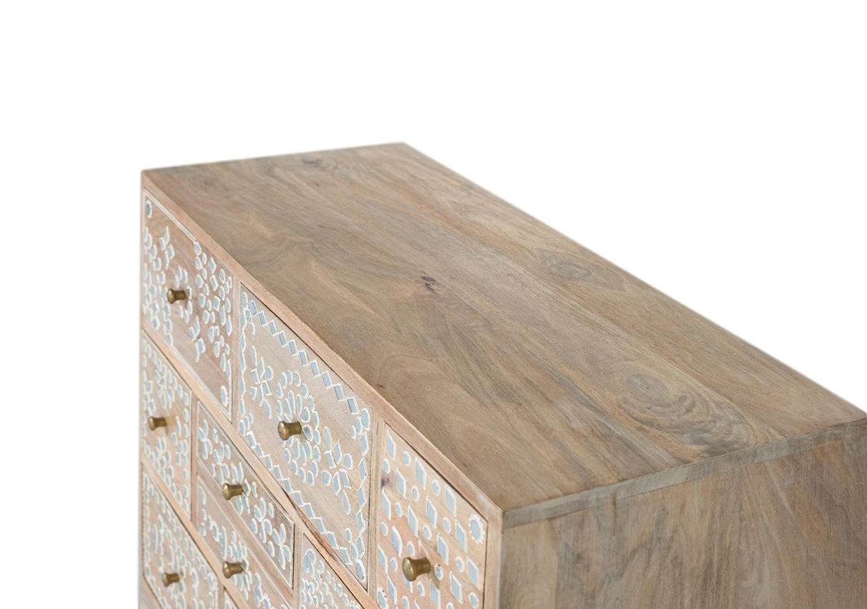 Giner and Colomer - 10-Drawer Mango Wood Chest With White Hand-Painted Fronts