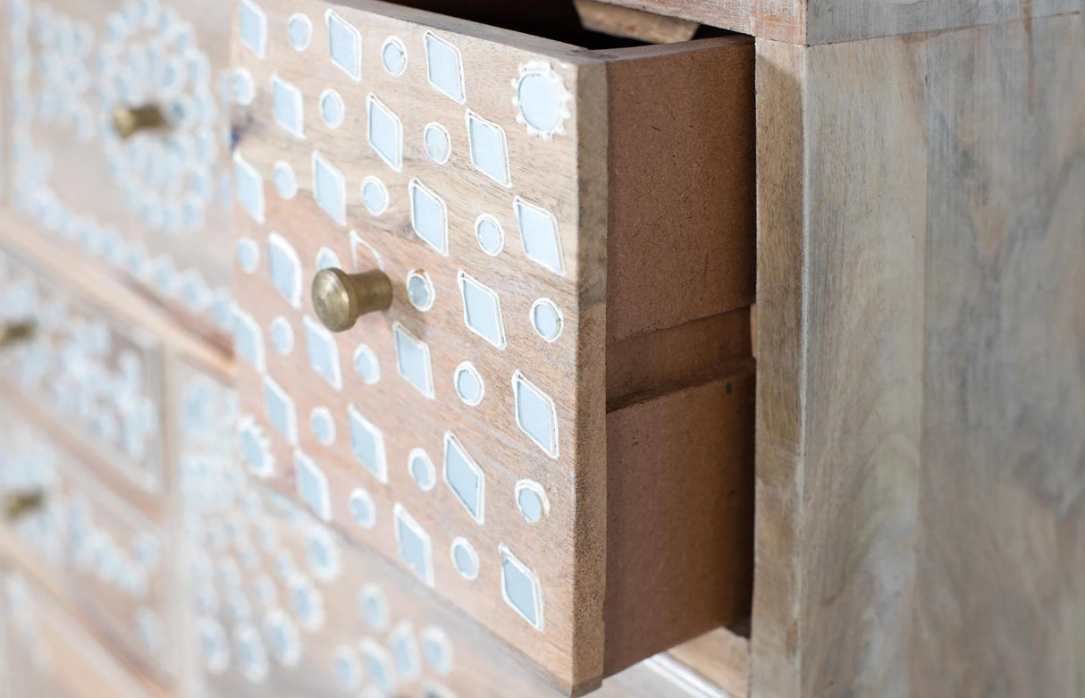 Giner and Colomer - 10-Drawer Mango Wood Chest With White Hand-Painted Fronts