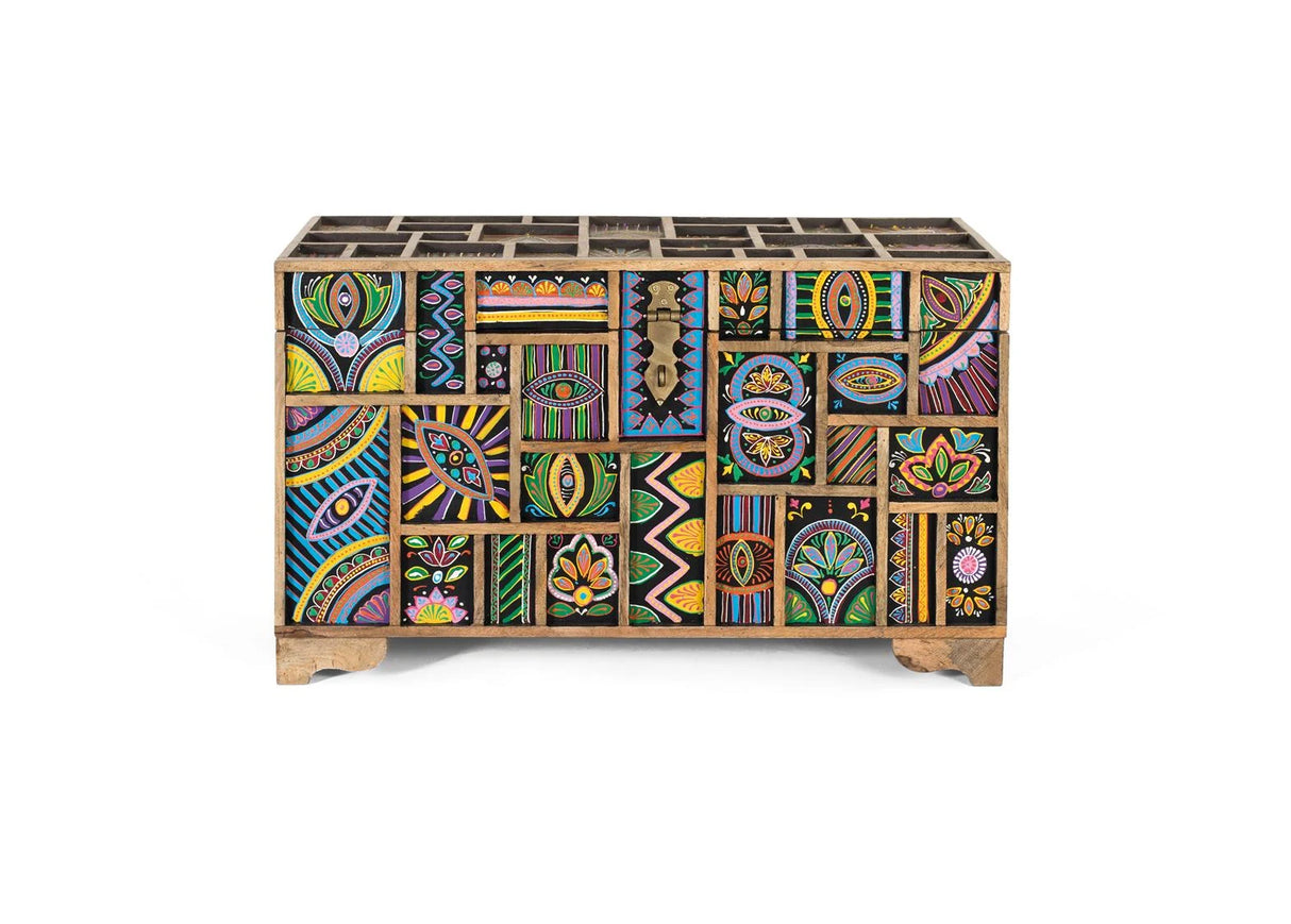 Giner and Colomer - Multicolored Hand-Painted Mango Wood Trunk (Top Opening)