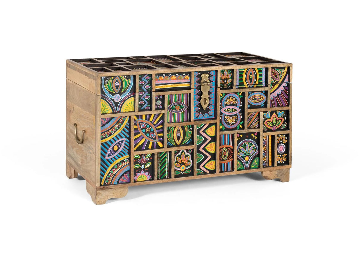 Giner and Colomer - Multicolored Hand-Painted Mango Wood Trunk (Top Opening)