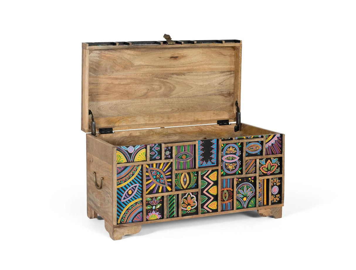 Giner and Colomer - Multicolored Hand-Painted Mango Wood Trunk (Top Opening)