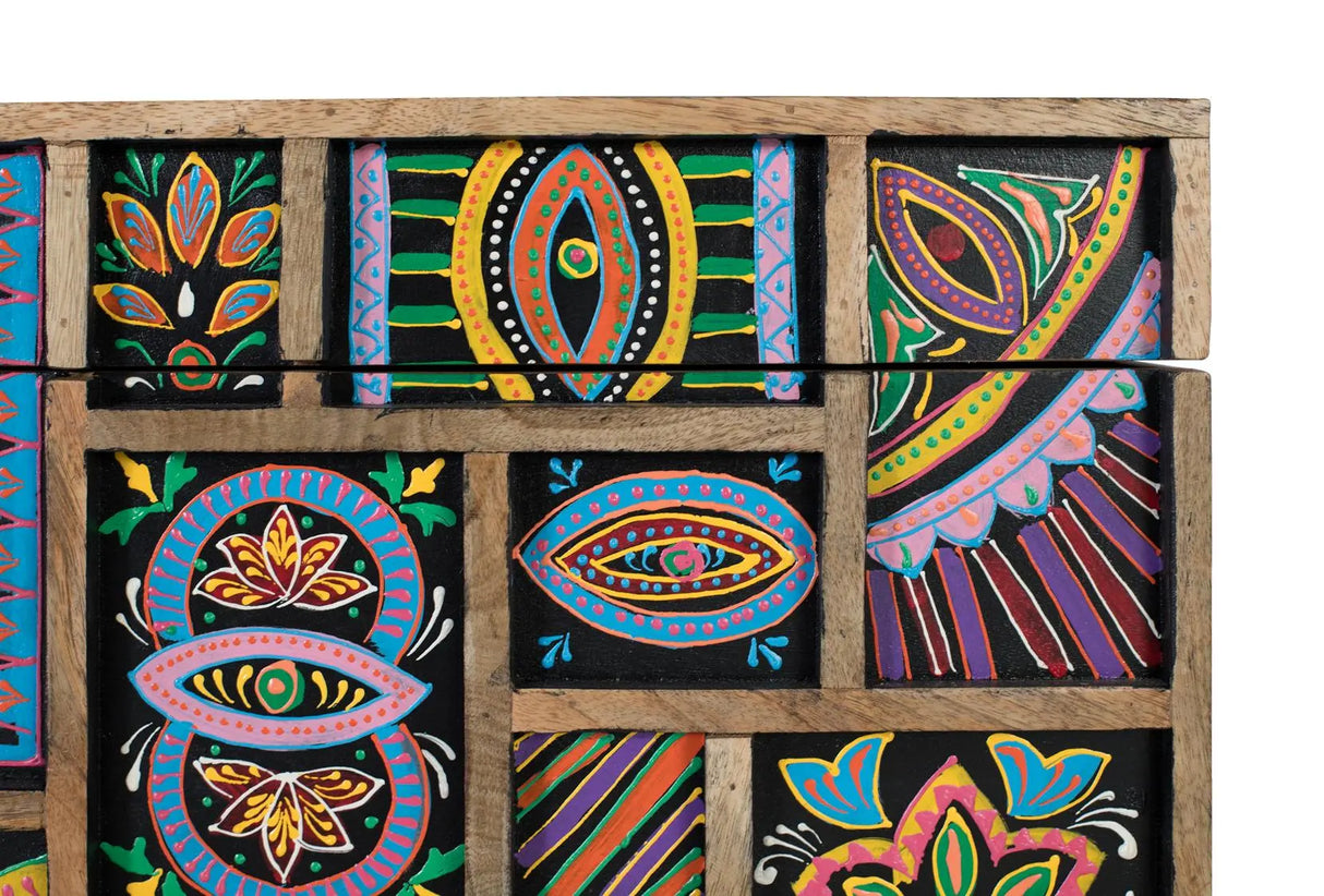 Giner and Colomer - Multicolored Hand-Painted Mango Wood Trunk (Top Opening)