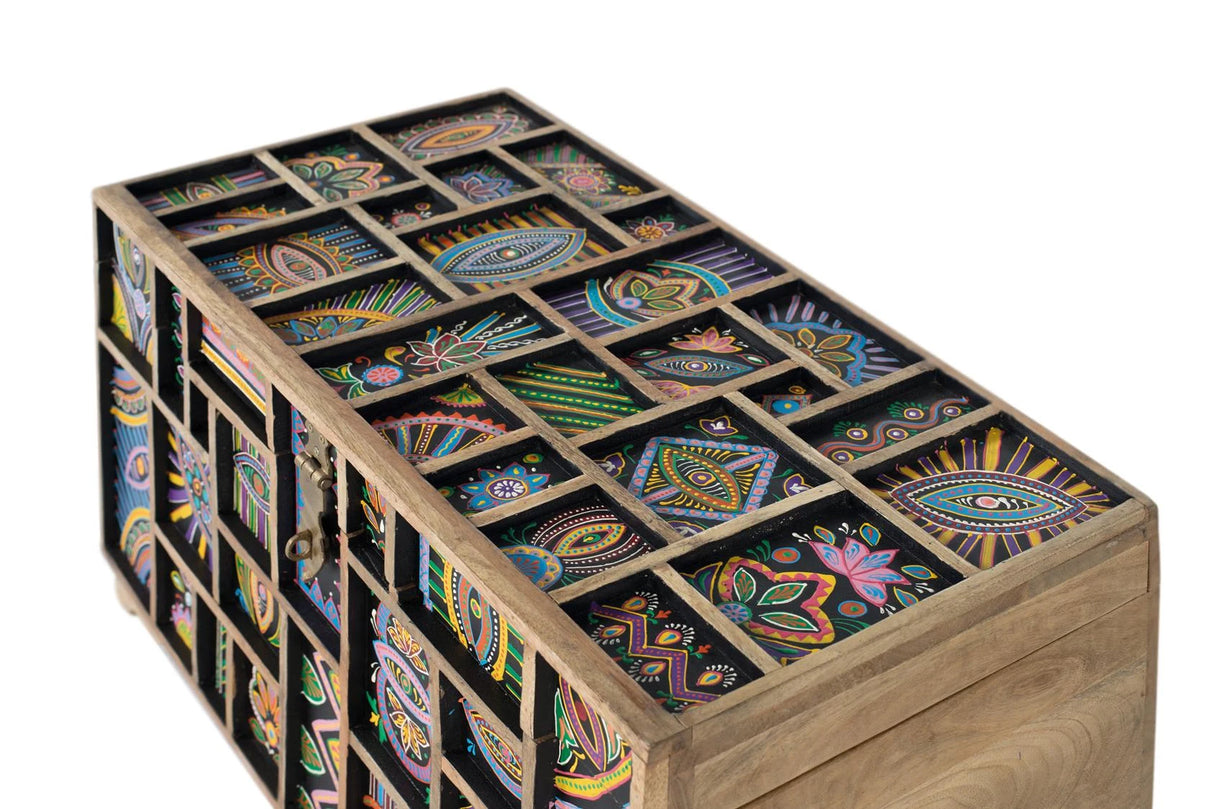 Giner and Colomer - Multicolored Hand-Painted Mango Wood Trunk (Top Opening)