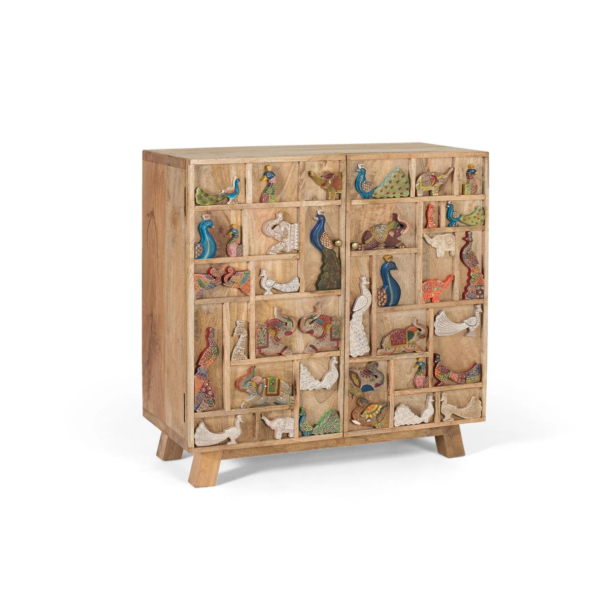 Giner and Colomer - 2-Door Mango Wood Chest With Hand-Painted Relief Animals