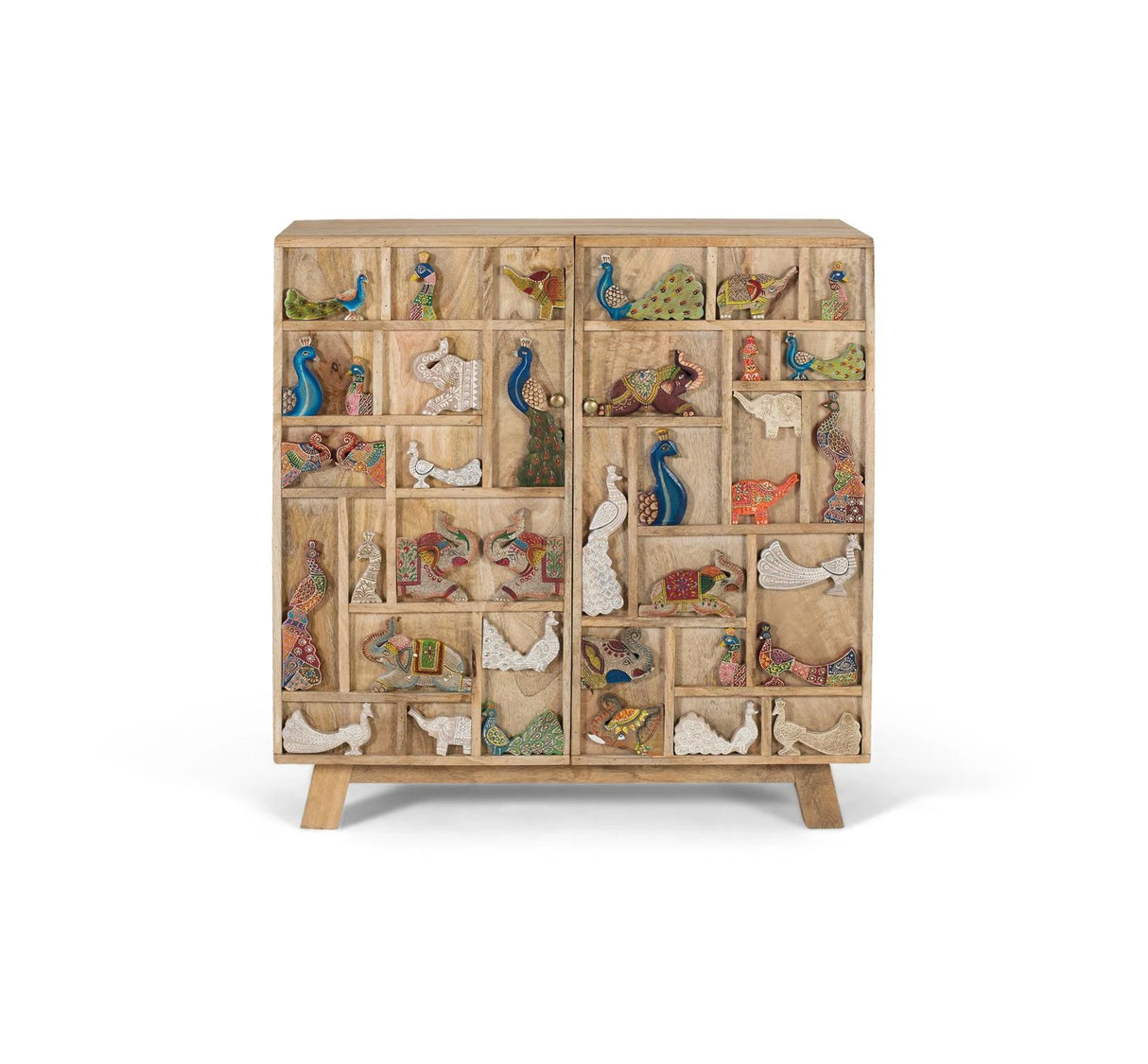 Giner and Colomer - 2-Door Mango Wood Chest With Hand-Painted Relief Animals