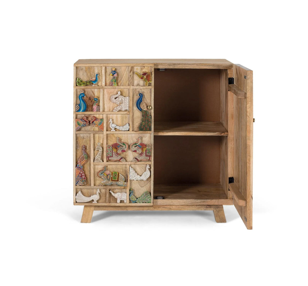 Giner and Colomer - 2-Door Mango Wood Chest With Hand-Painted Relief Animals