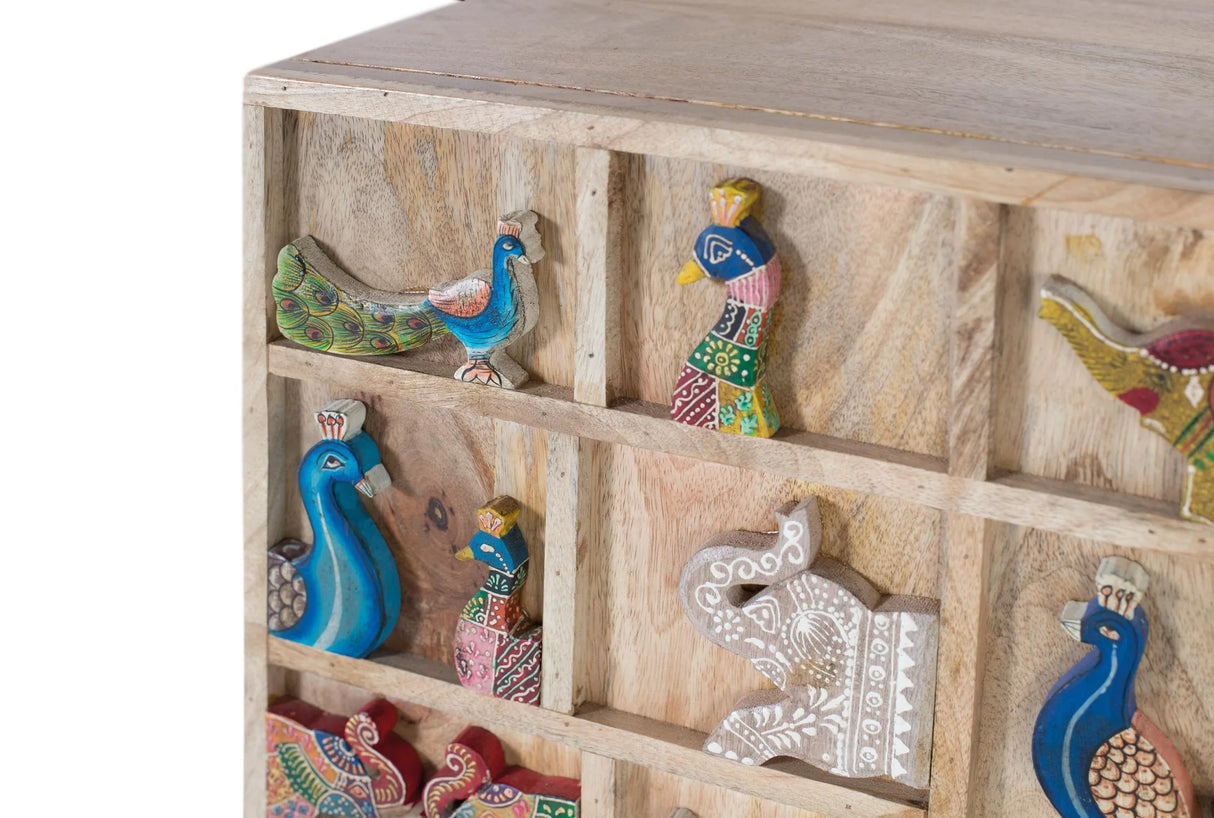 Giner and Colomer - 2-Door Mango Wood Chest With Hand-Painted Relief Animals