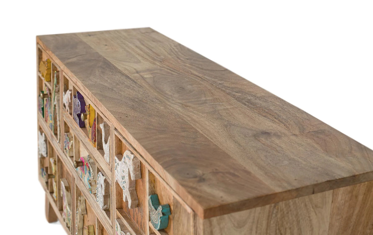 Giner and Colomer - Mango Wood Chest Of Drawers With 5 Drawers & Side Door (Hand-Carved Animal Details)