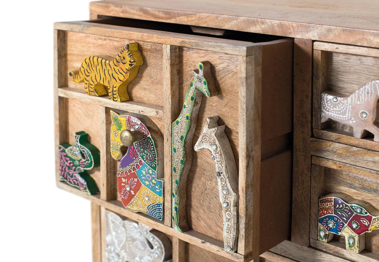Giner and Colomer - Mango Wood Chest Of Drawers With 5 Drawers & Side Door (Hand-Carved Animal Details)