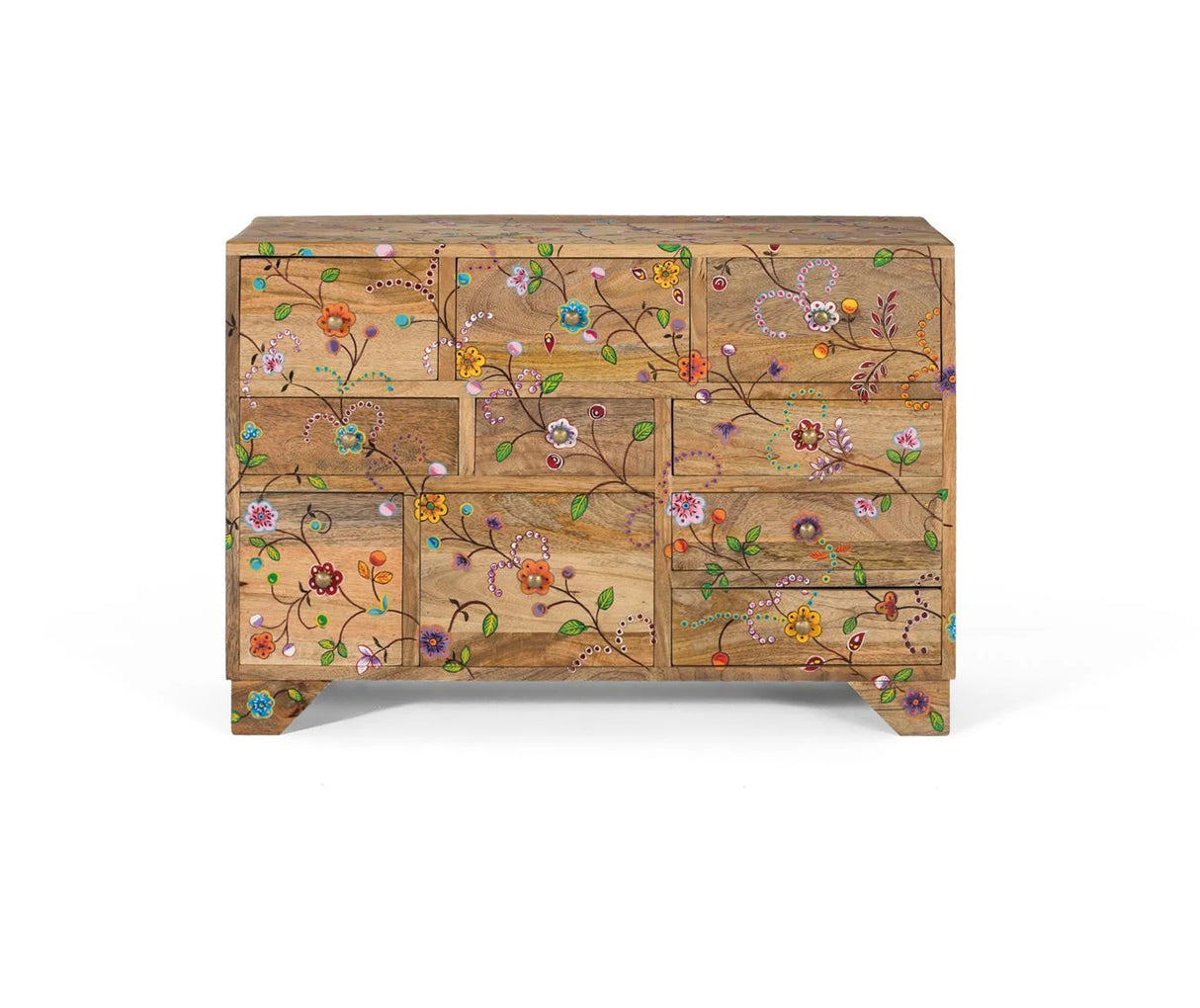 Giner and Colomer - Mango Wood Chest Of Drawers With 10 Hand-Painted Floral Drawers