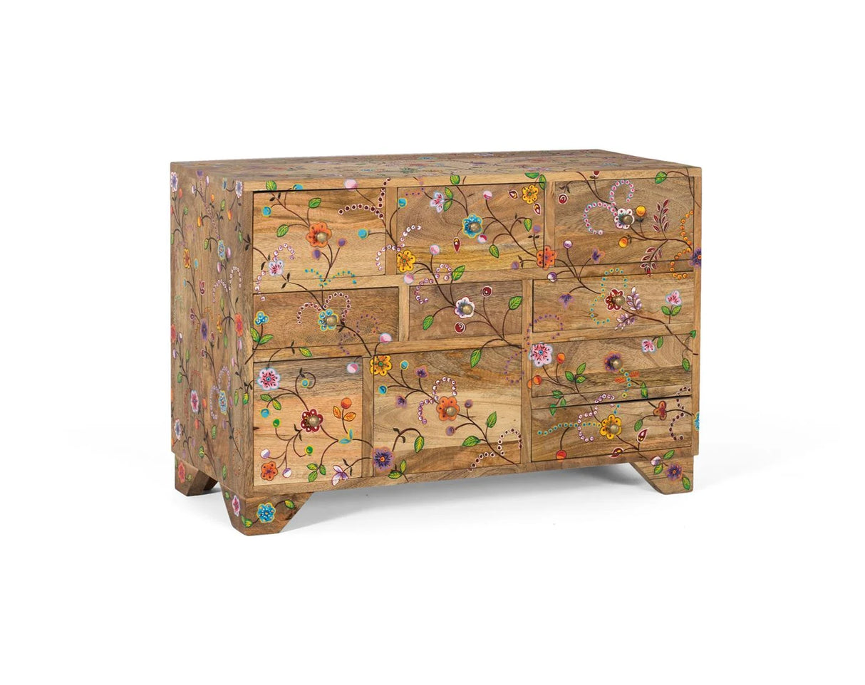Giner and Colomer - Mango Wood Chest Of Drawers With 10 Hand-Painted Floral Drawers