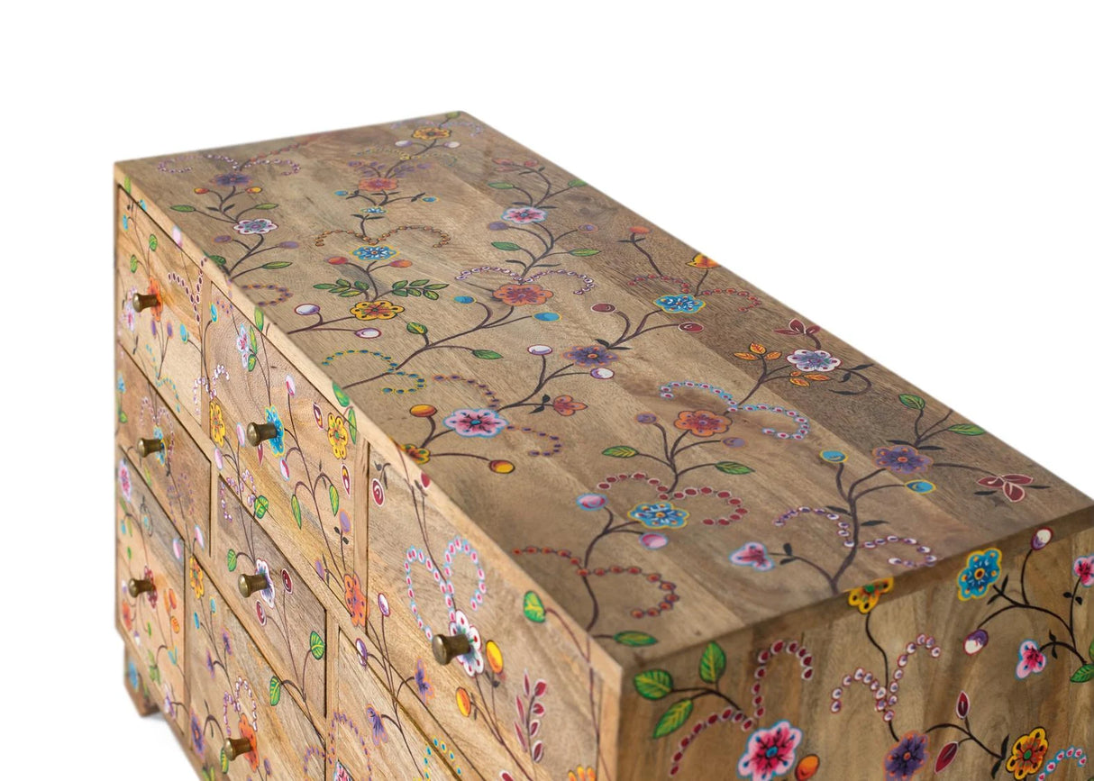 Giner and Colomer - Mango Wood Chest Of Drawers With 10 Hand-Painted Floral Drawers