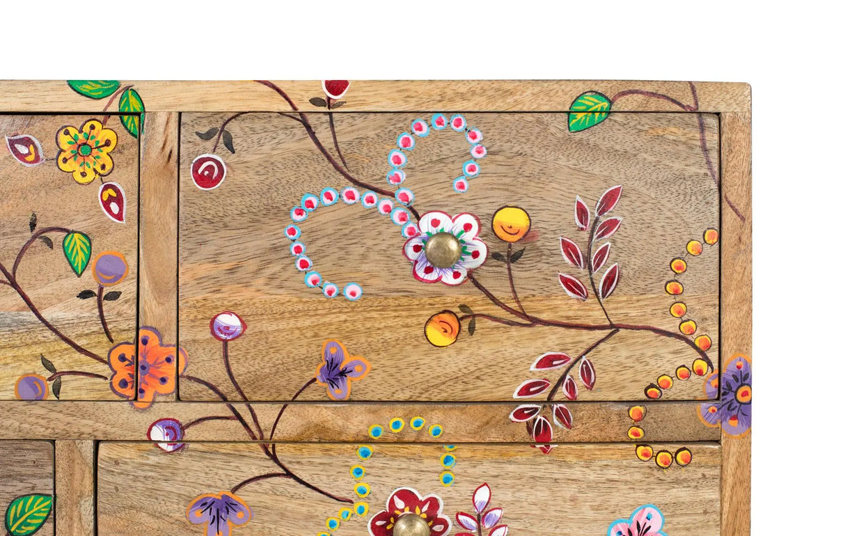 Giner and Colomer - Mango Wood Chest Of Drawers With 10 Hand-Painted Floral Drawers