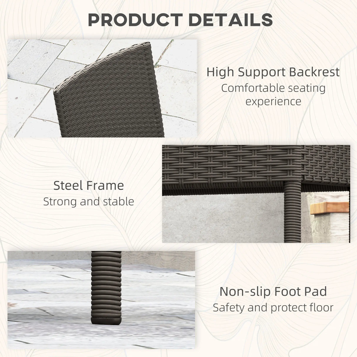 Outsunny Set of Four Armless Rattan Garden Chairs - Dark Grey