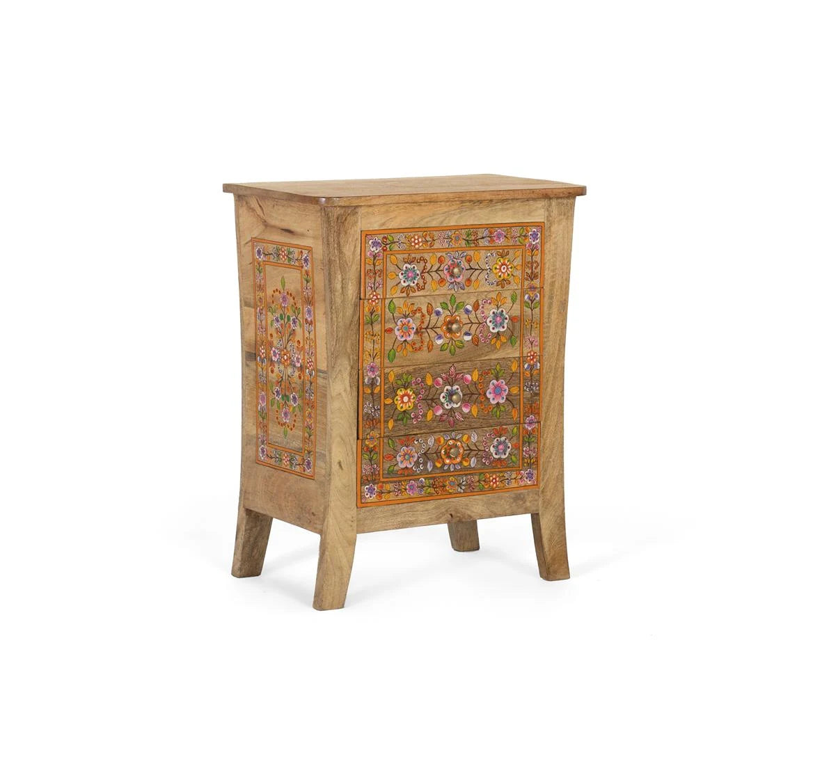 Giner and Colomer - Mango Wood Bedside Table With 4 Hand-Painted Floral Drawers