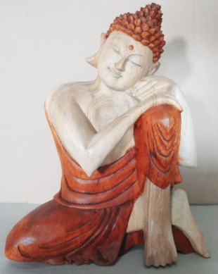 Hand Carved Buddha Statue - 25cm Thinking