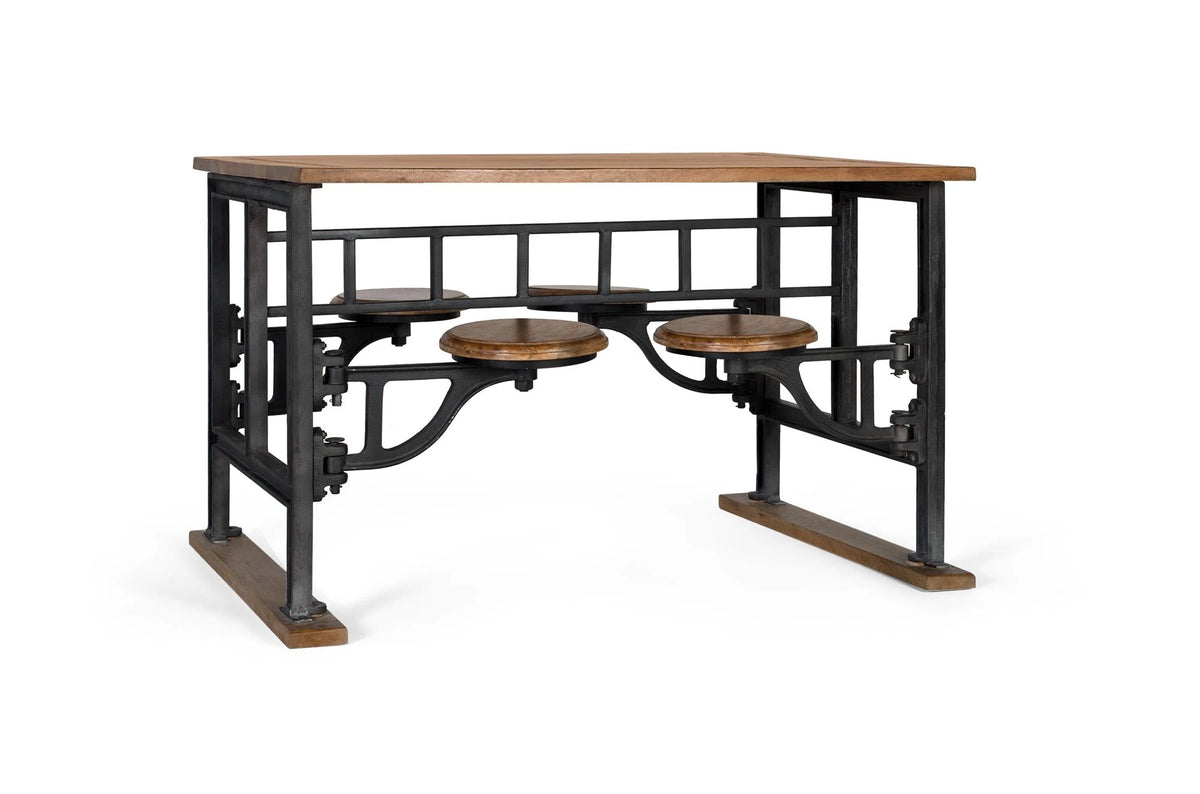 Giner and Colomer - Industrial Mango Wood & Iron Dining Table With 4 Tilting Seats