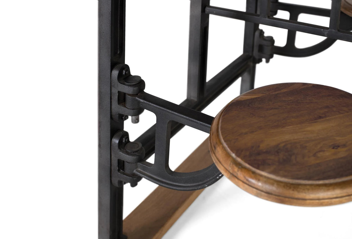Giner and Colomer - Industrial Mango Wood & Iron Dining Table With 4 Tilting Seats
