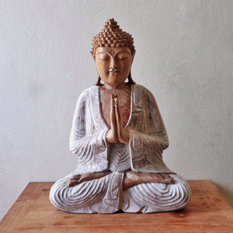 Buddha Statue Whitewash - 30cm Welcome