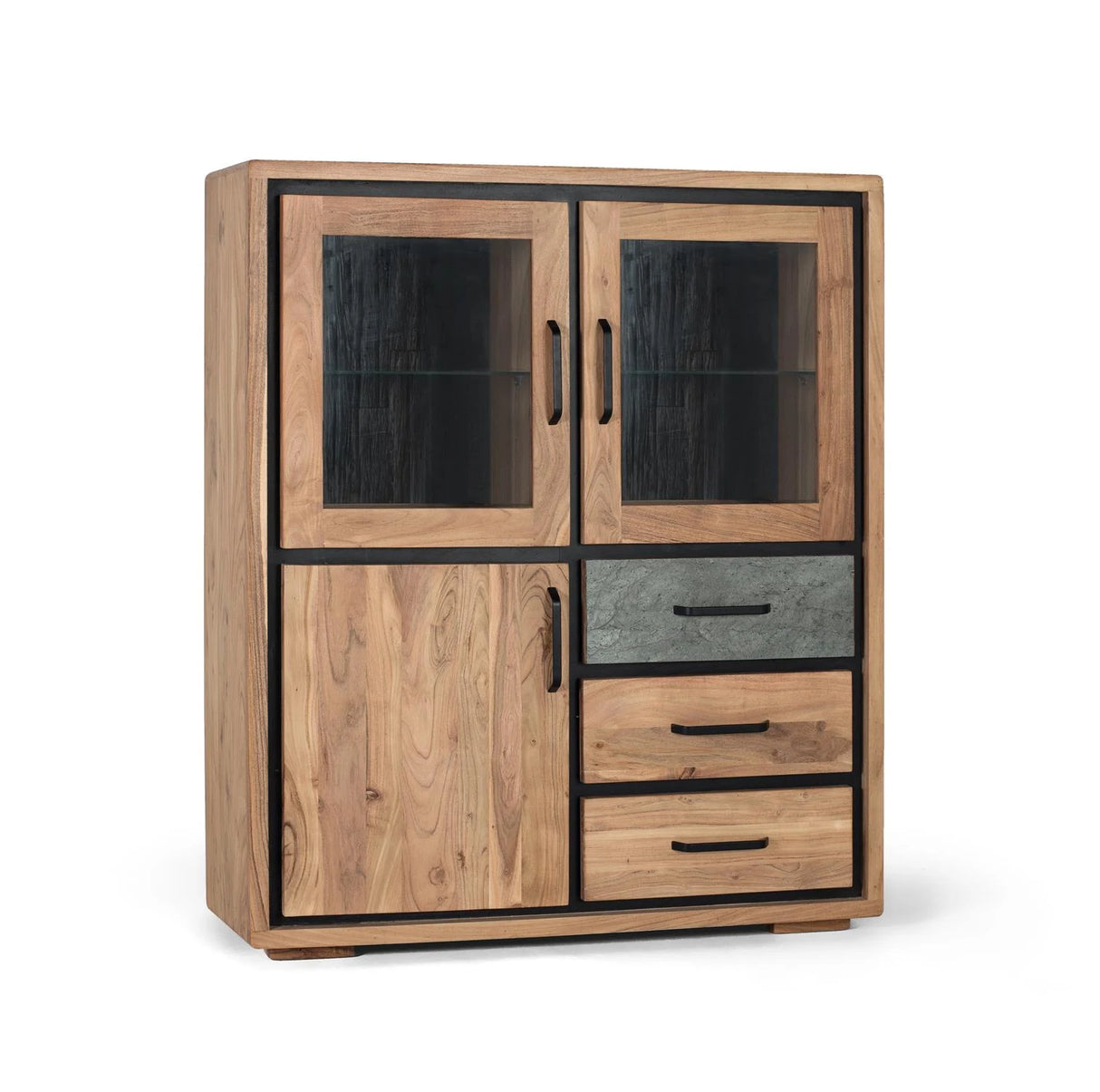 Giner and Colomer - Tall Acacia Sideboard With 3 Doors & 3 Drawers, LED Lighting