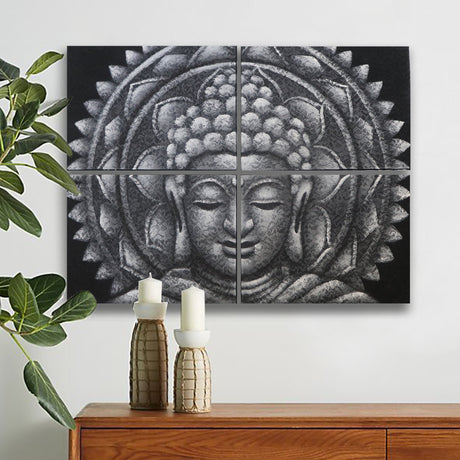 Set of 4 Grey Buddha Mandala Brocade Detail 30x40cm