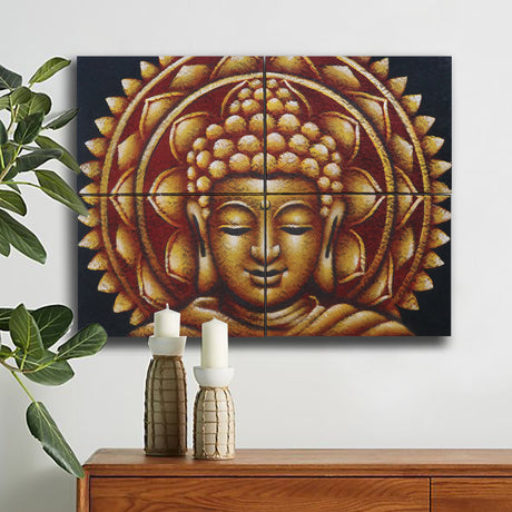 Set of 4 Gold Buddha Mandala Brocade Detail 30x40cm