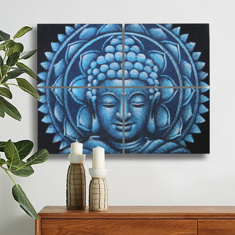 Set of 4 Blue Buddha Mandala Brocade Detail 30x40cm